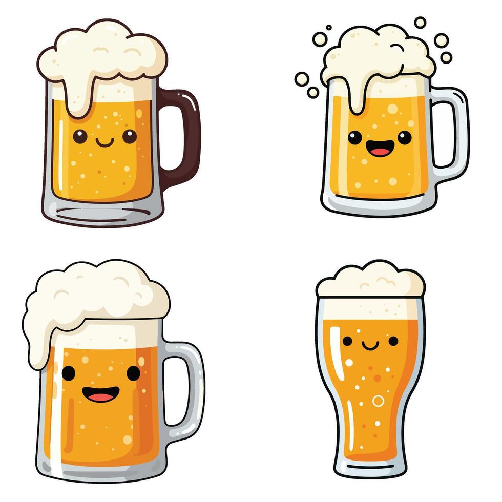 Cute Beer Characters Party with Happy People Enjoying Beer Celebration vector