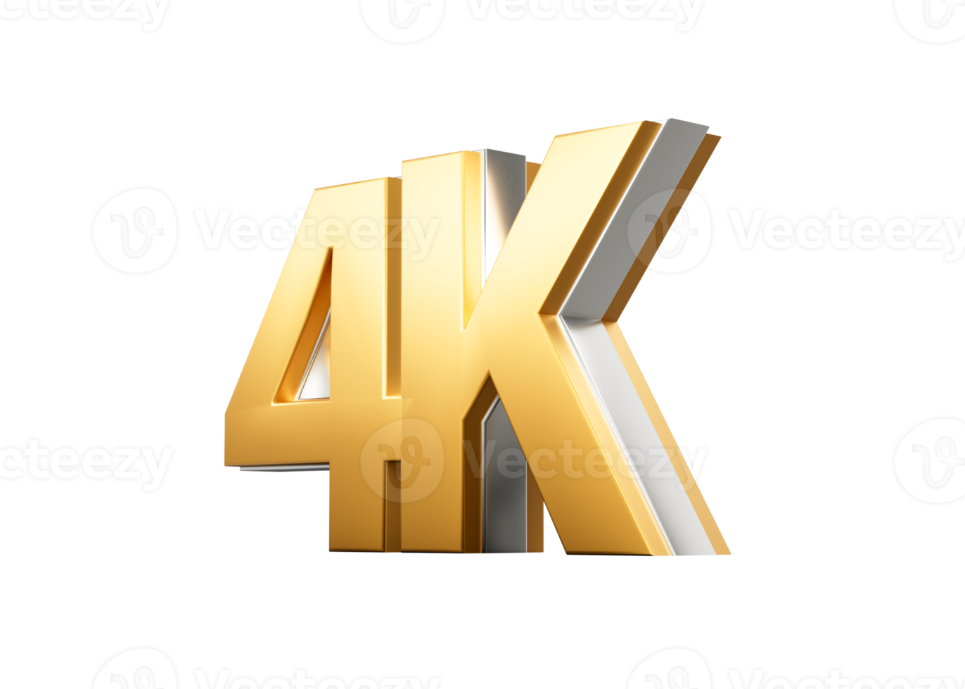 3D 4K text in golden color with metallic accents. 3D Illustration png