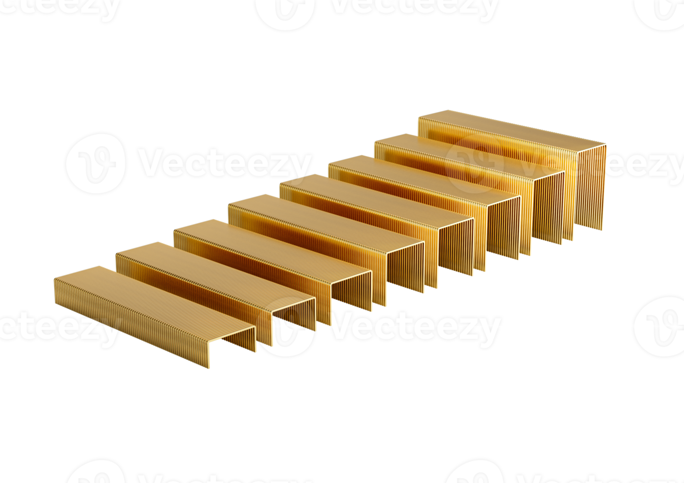 Series Of Golden Metal Staple Pins Arranged In Parallel Rows 3D Illustration png
