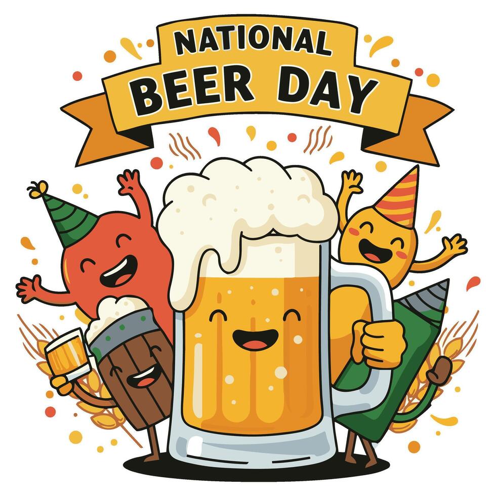 Fun Beer Mug Party Cheers with Happy Cartoon Beer Characters vector