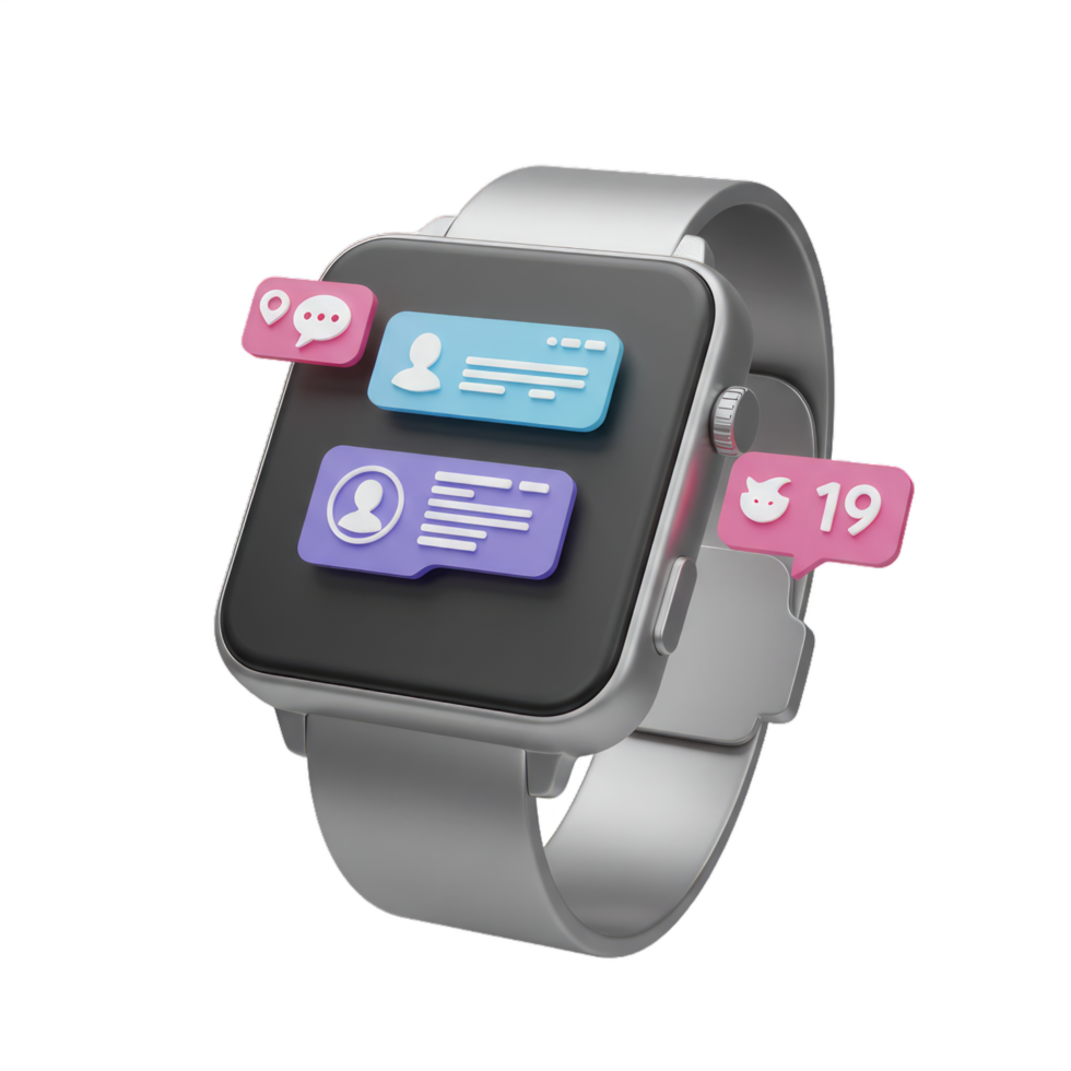 Smartwatch Interface Displaying Notifications. Messages, Location, and Social Media Updates png