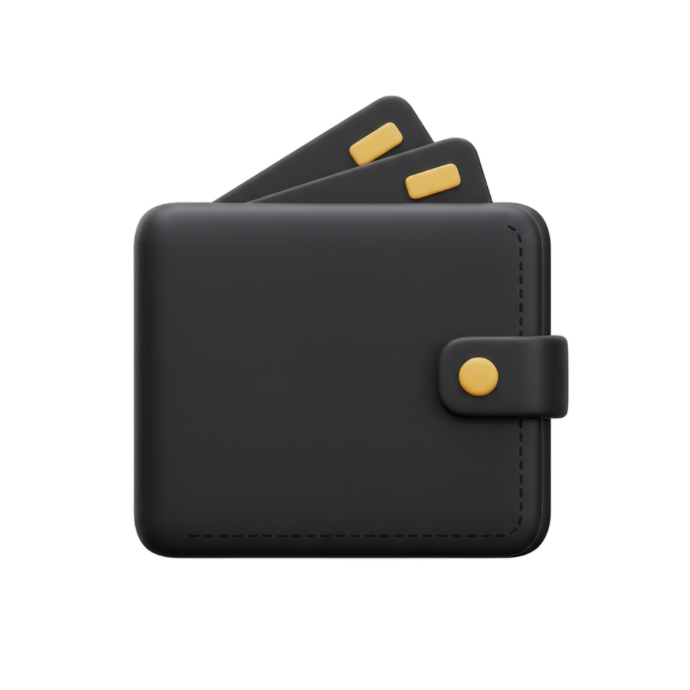 Black Leather Wallet with Gold Accents 3D Render Illustration. A Modern Digital Asset for Finance and Business Applications png