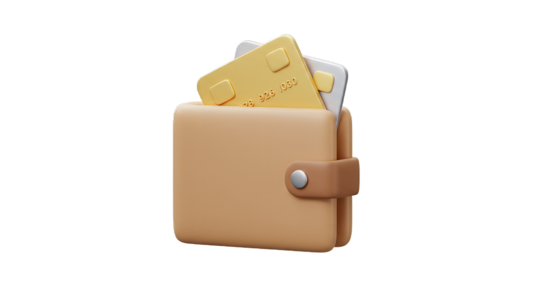 3D Render of a Beige Wallet with Credit Cards Sticking Out, Representing Finance and Payments png