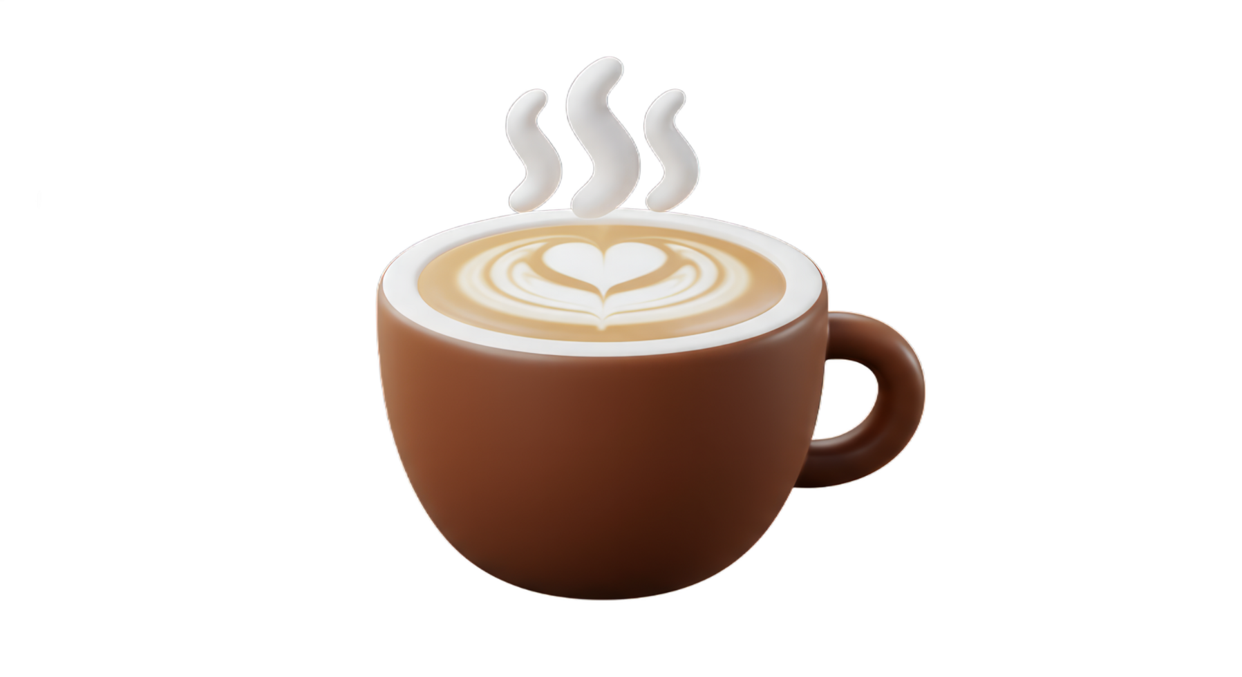 Aromatic Latte Art. 3D Render of a Steaming Cup of Coffee with Heart Design png