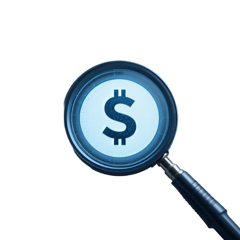 Magnifying Glass Focusing on Dollar Sign. Financial Investigation, Investment, and Economic Analysis Concept png