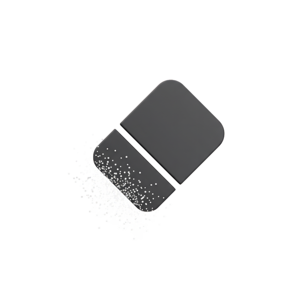 Abstract Art. Digital Eraser Disintegrating into Sparkling Particles on Black Background png
