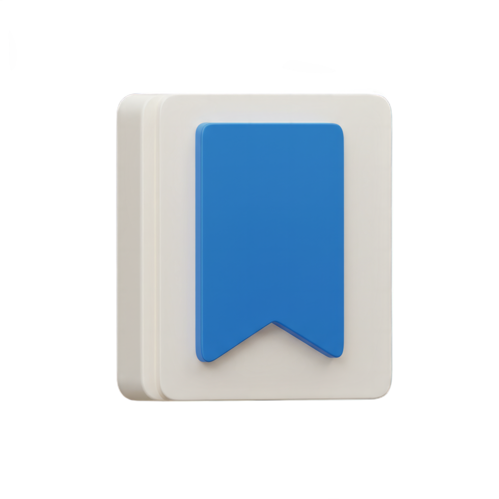 3D Render of a Bookmark Icon. A Blue Bookmark on a White Square Background, Modern Design Element for Website or App png