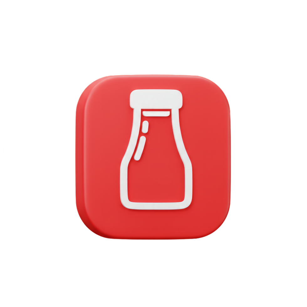 Red Square Icon 3D Render. Bottle Design App UI Element for Condiment Packaging png
