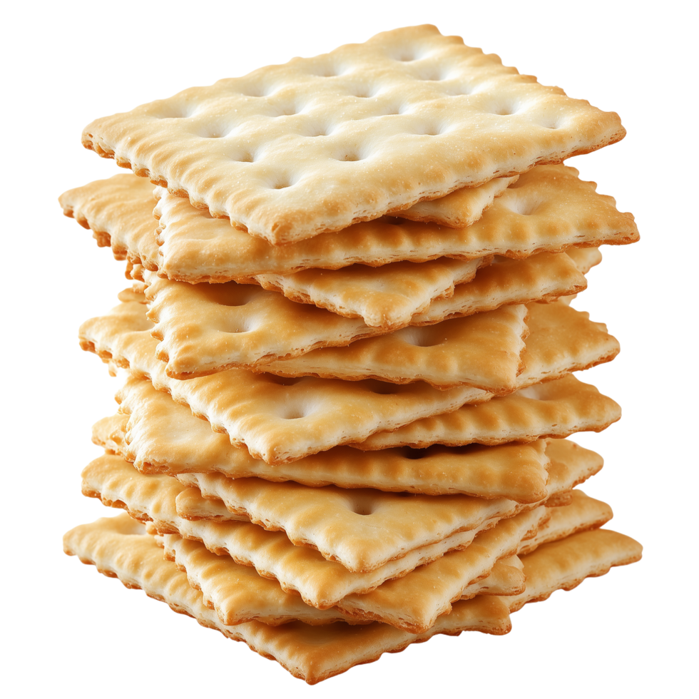 A Delicious Stack of Crispy Crackers Ready to Enjoy. A Close-Up Shot of Golden Brown, Square-Shaped Crackers png