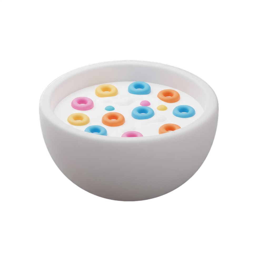 A Delightful Bowl of Colorful Cereal in Milk. A Close-Up Shot of a Breakfast Delight png