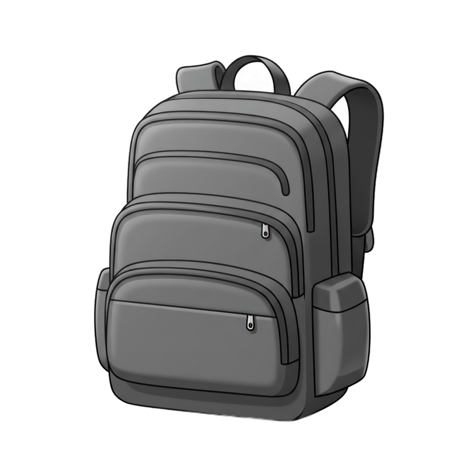 Gray Backpack Illustration. A Detailed Depiction of a Classic Carry-All Bag for School, Travel, or Everyday Use png