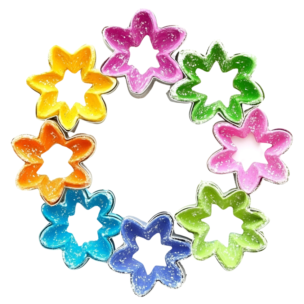 a circle of colorful flowers on a transparent background png