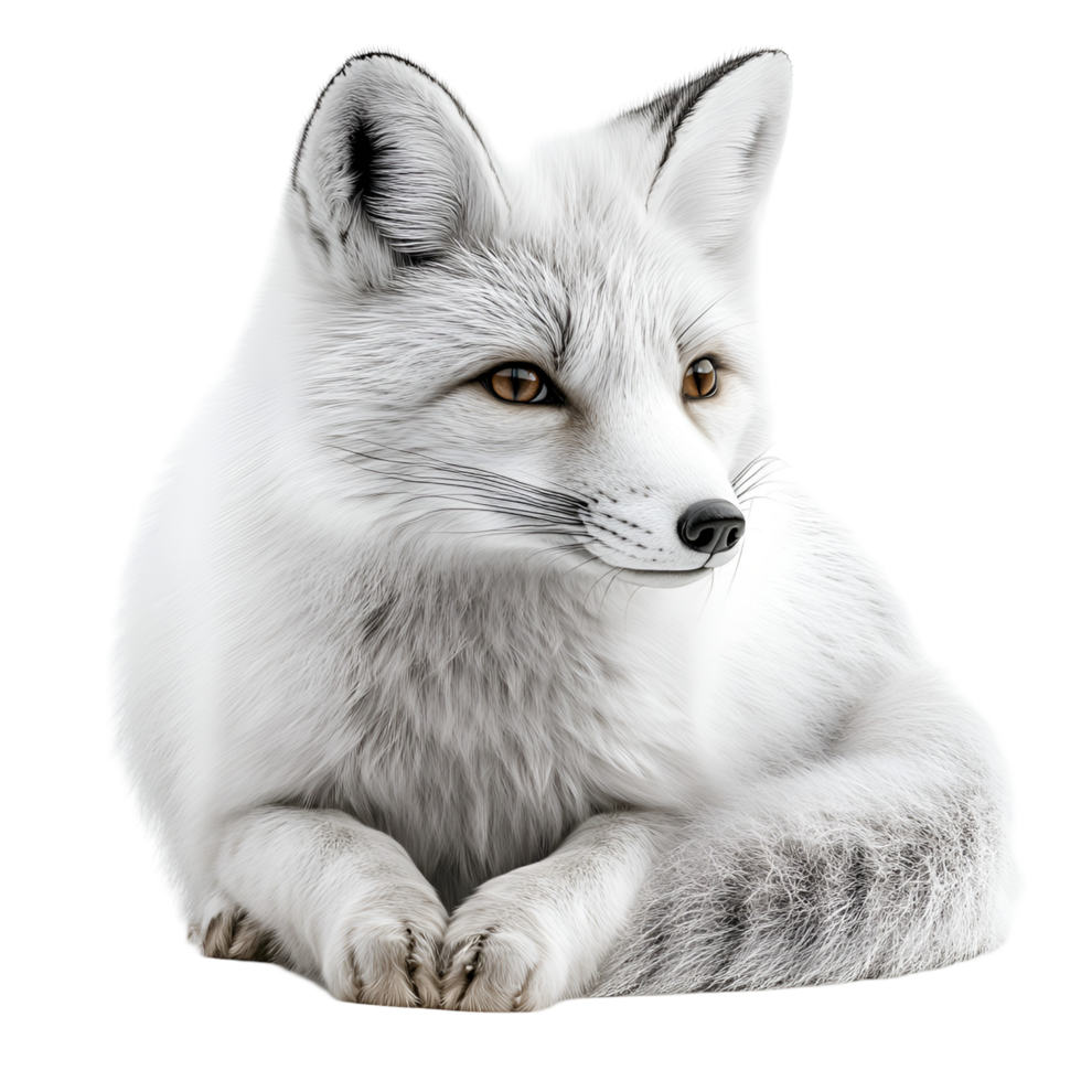 an arctic fox sitting on the ground transparent background png