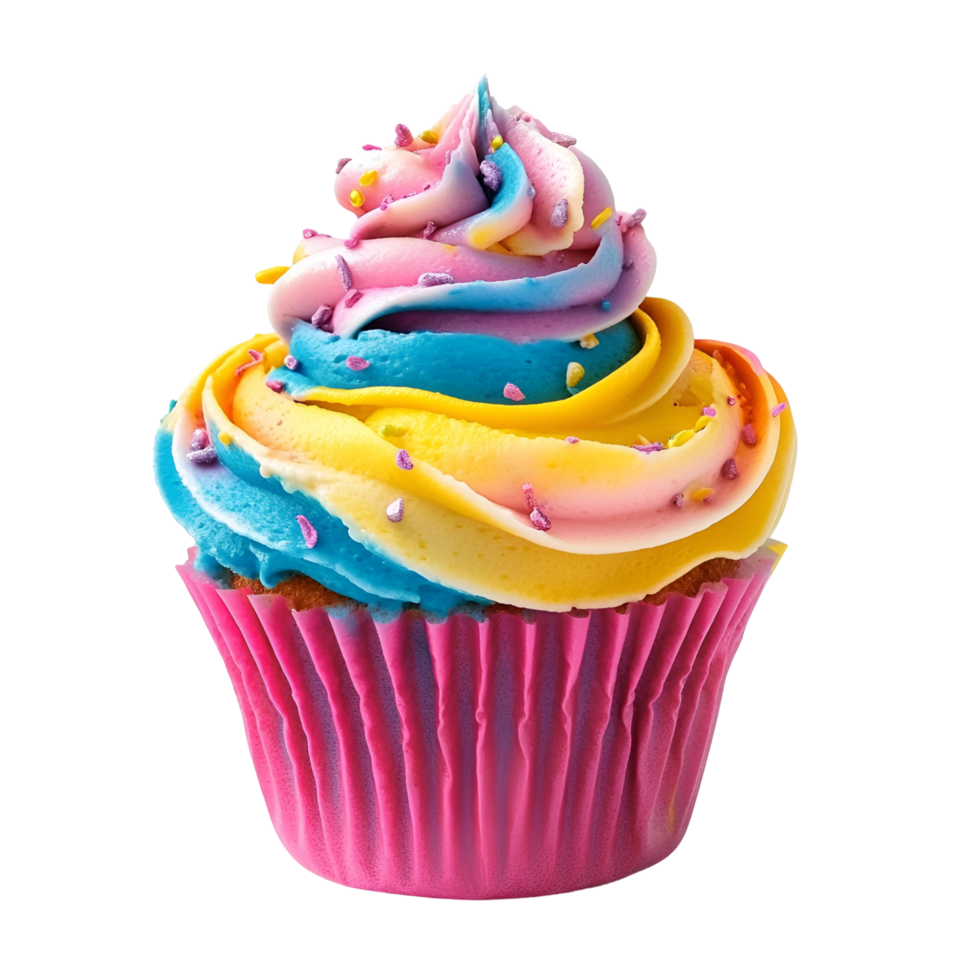 a cupcake with rainbow frosting on top transparent background png