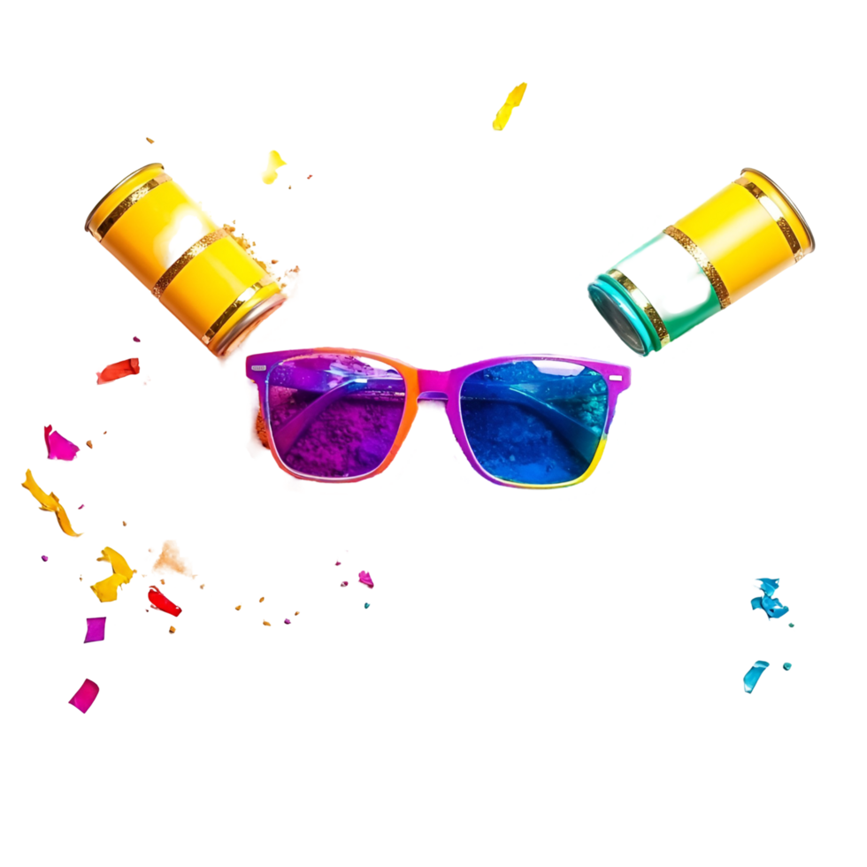 glasses with colorful paint and confetti on a transparent background png