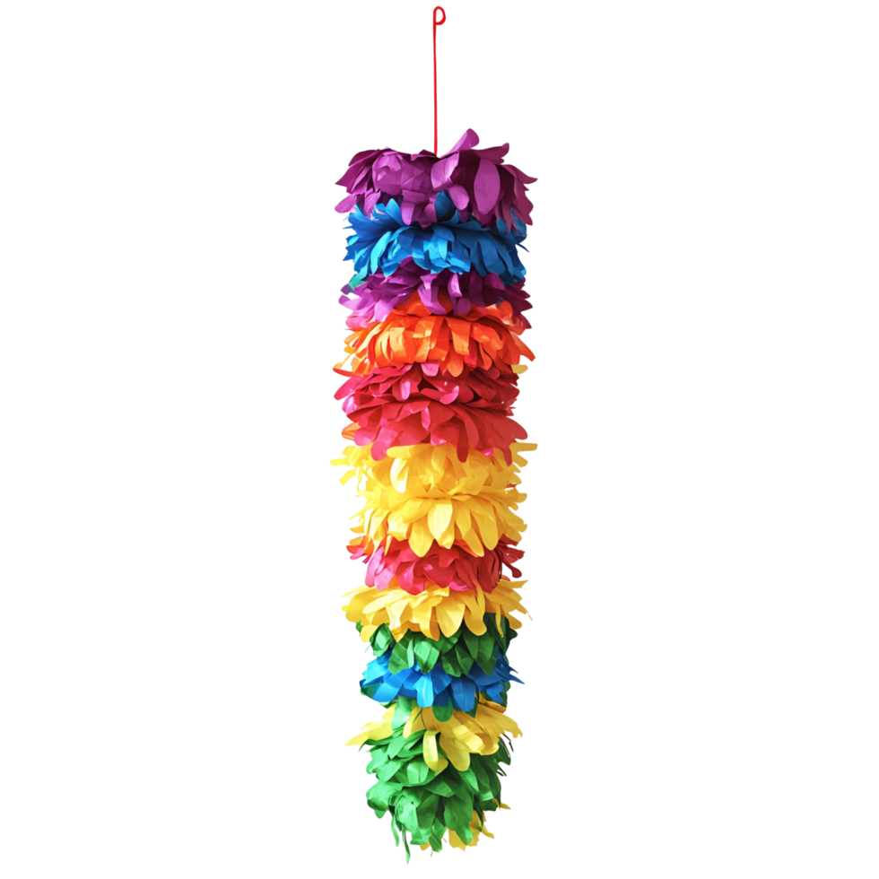a rainbow colored pinata hanging from a string transparent background png