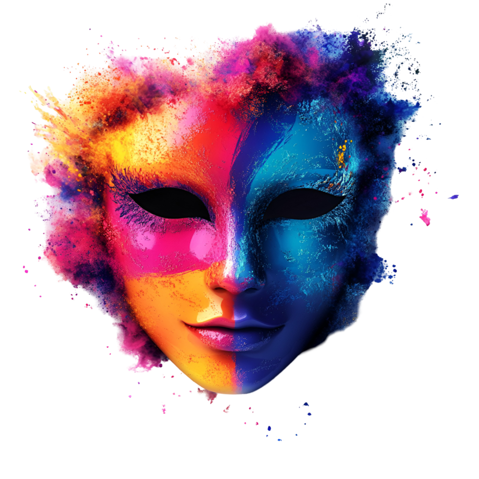 a colorful mask with a face painted paint transparent background png