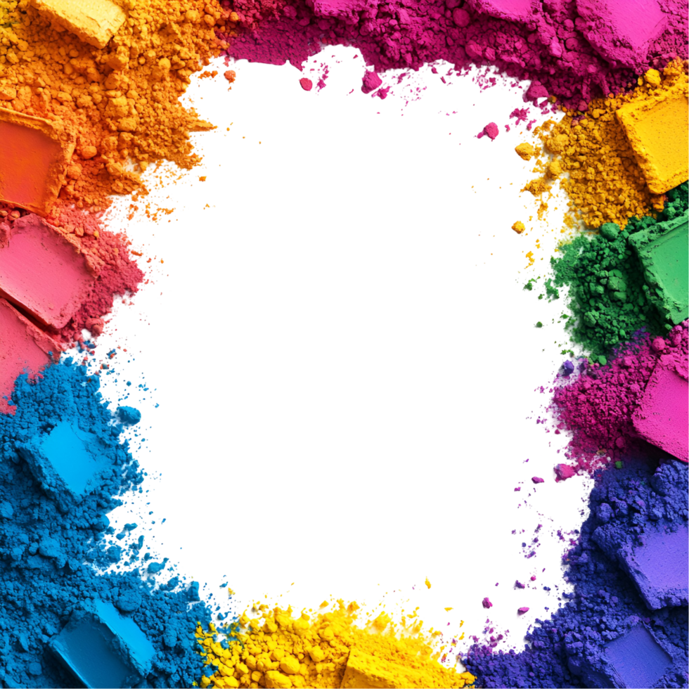 Pile of yellow Red pink orange and blue dry colors isolated on a transparent background png