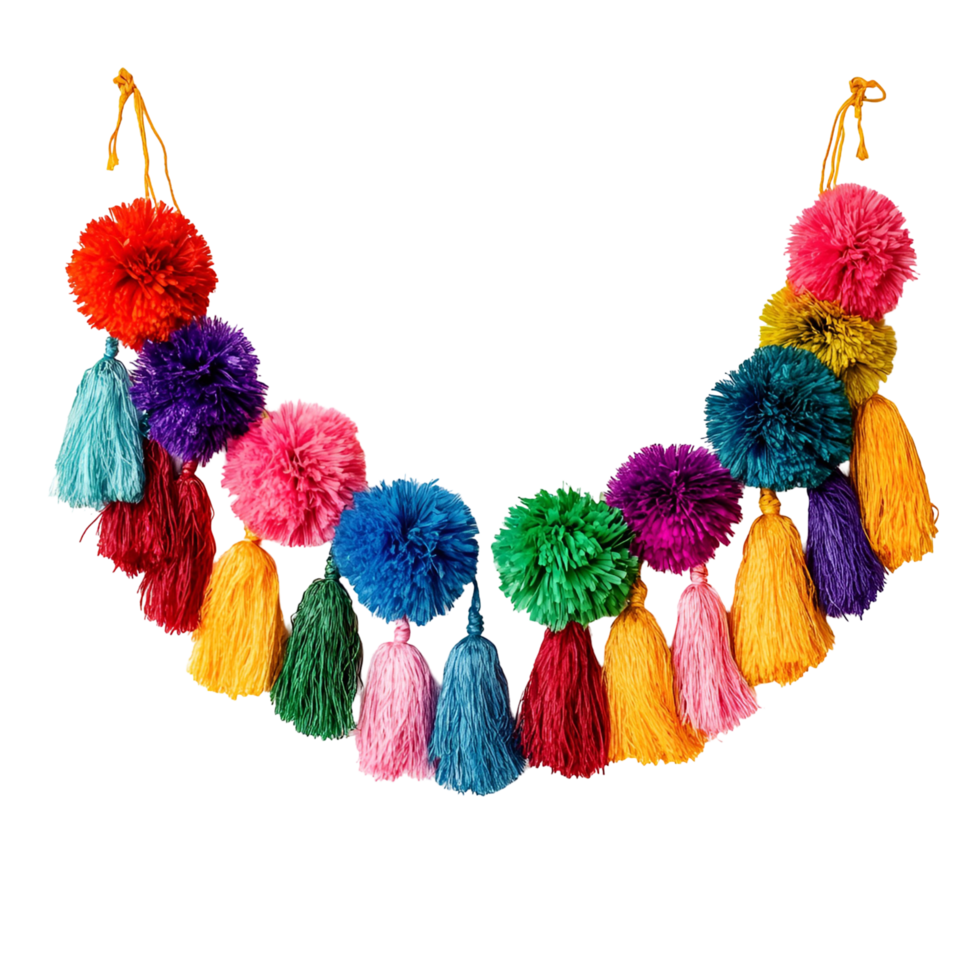 a colorful tassel garland hanging on a string transparent background png