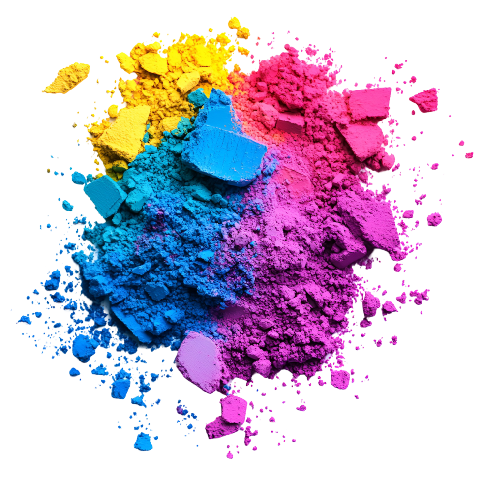A vibrant colorful Gulal powders celebrating Holi festive hues against transparent background png