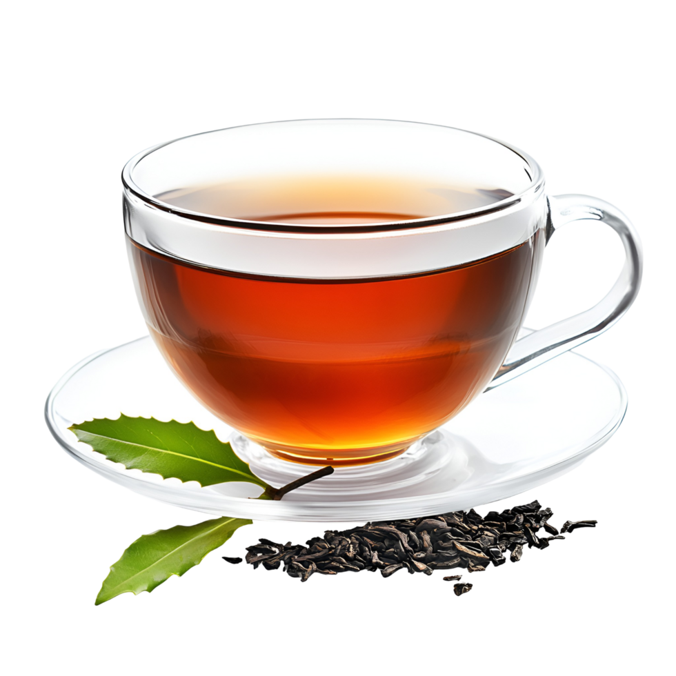 black tea with leaves and leaves on transparent background png