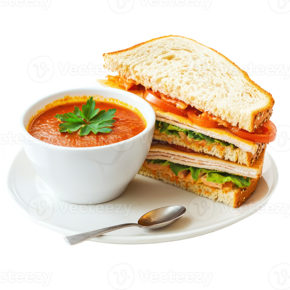 sandwich with soup and tomato isolate on transparent background png