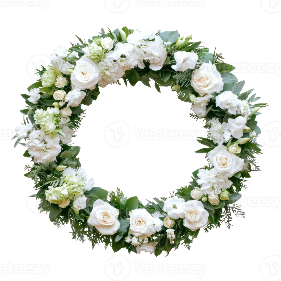a wreath of white flowers on a transparent background png