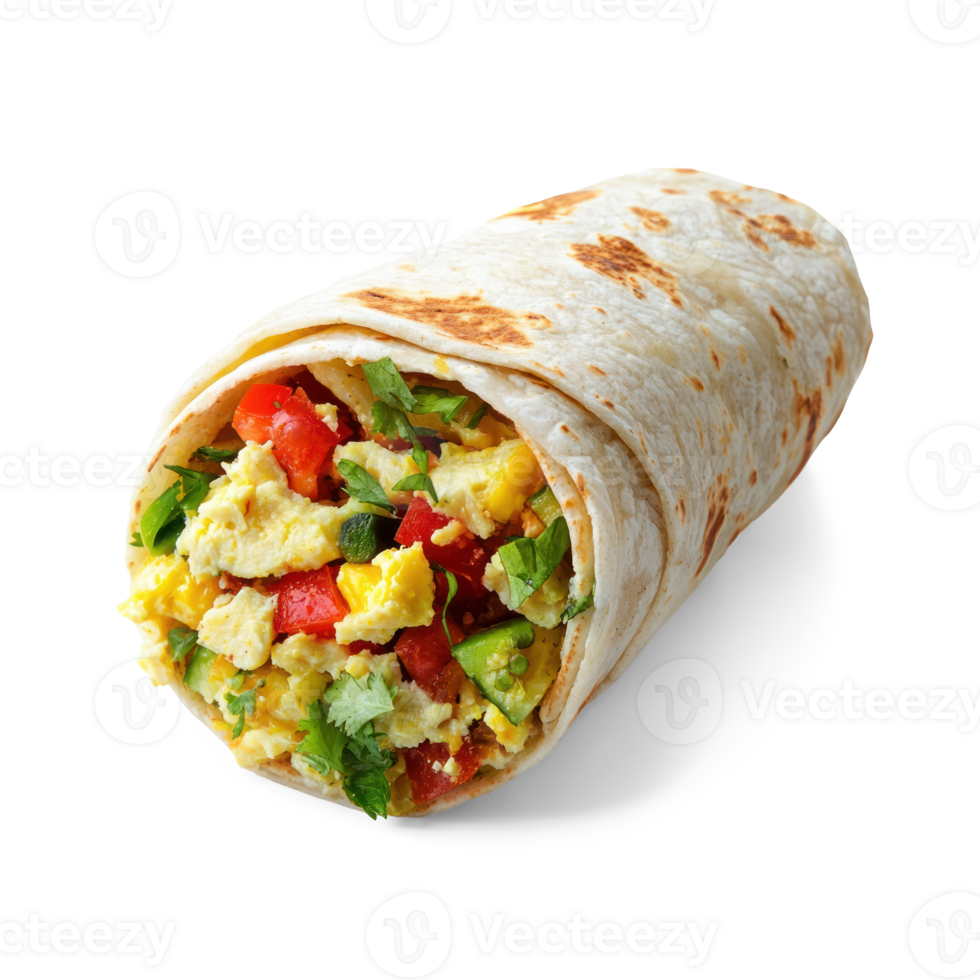 a burrito with vegetables and eggs isolate on transparent background png