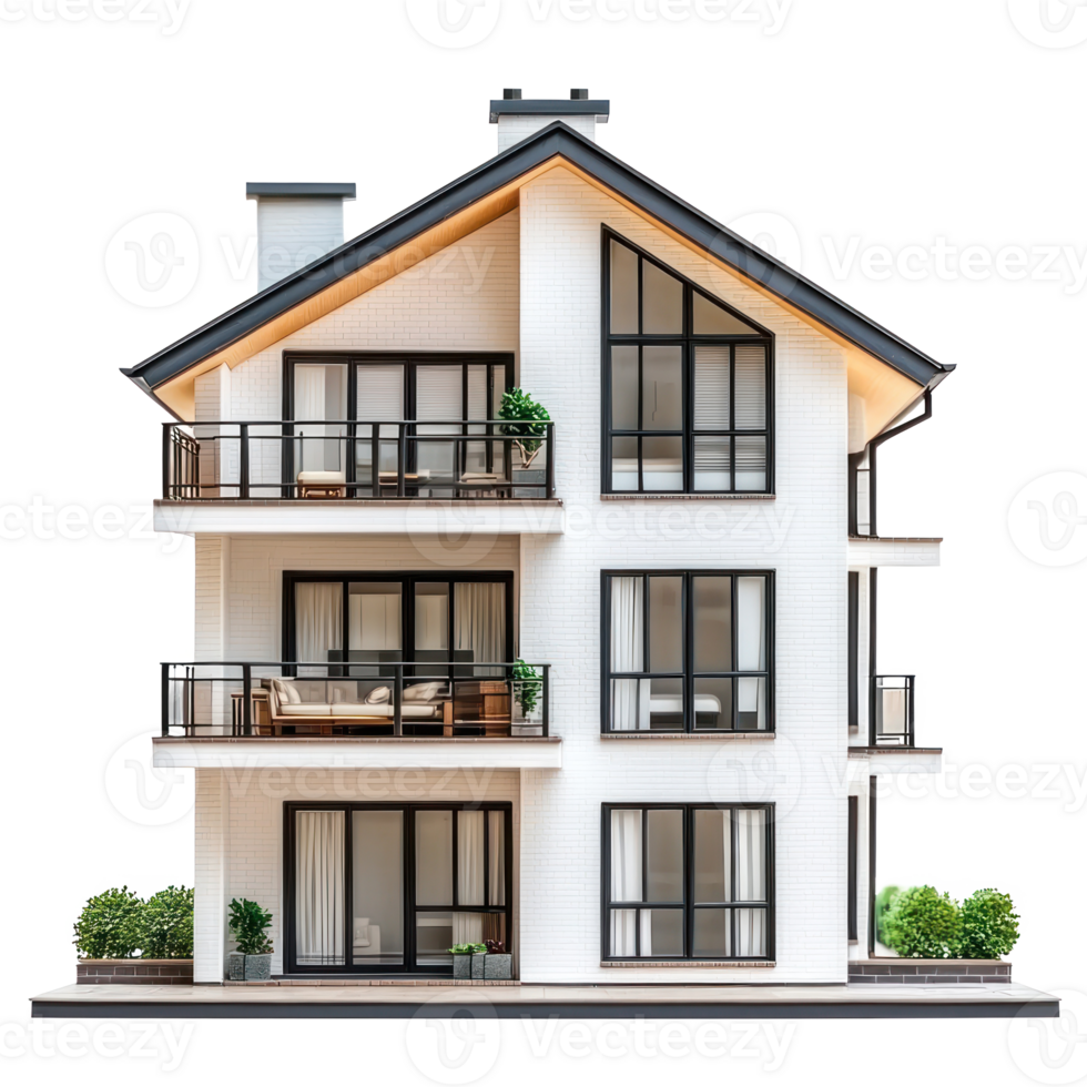 modern house with balcony on transparent background png