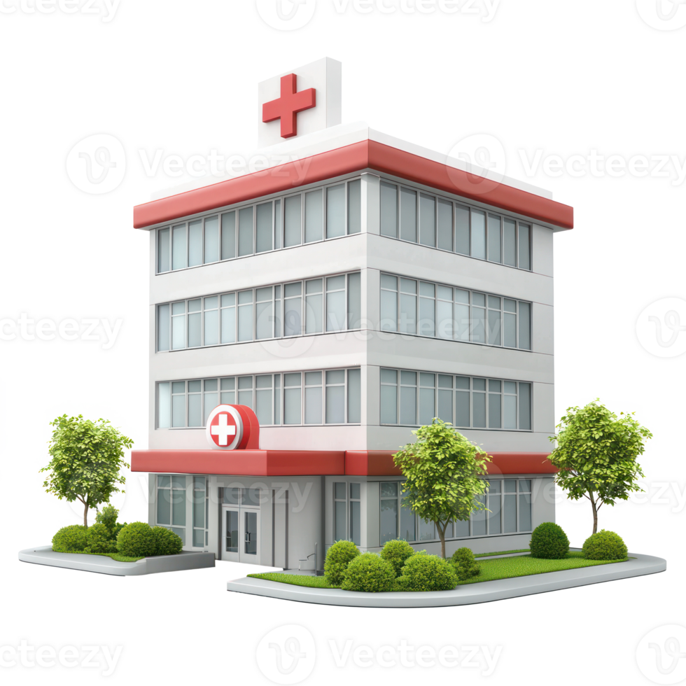 medical building with red cross isolate on transparent background png