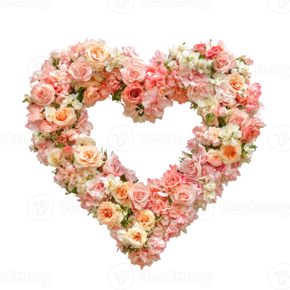 Standing Floral Cross or Heart isolate on transparent background png