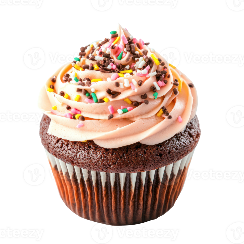 a cupcake with chocolate frosting and sprinkles on a white background png
