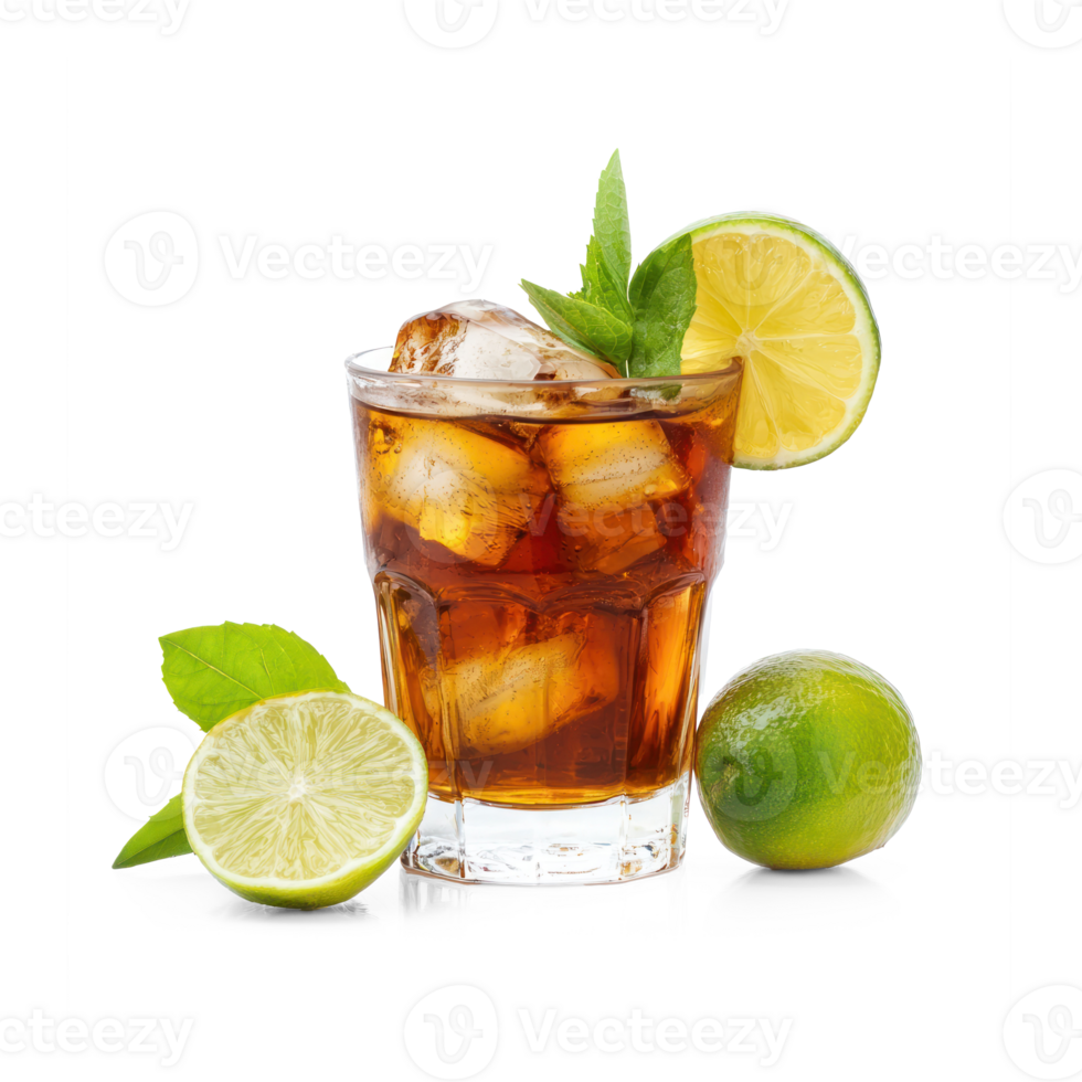 a glass of iced tea with lime and mint leaves png
