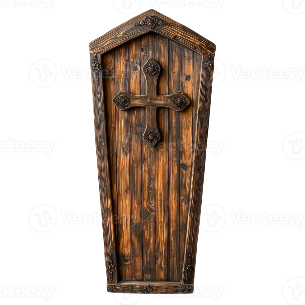 a wooden coffin with a cross isolate on transparent background png