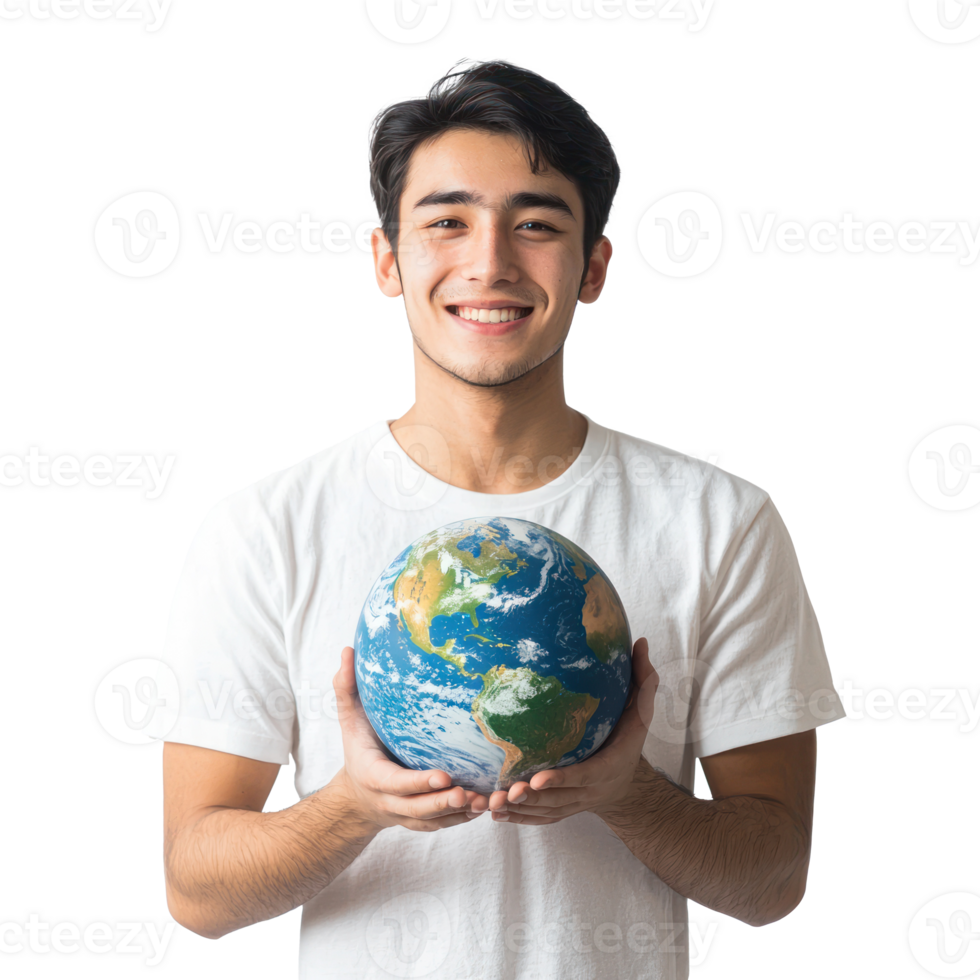 man holding earth globe isolate on transparent background png
