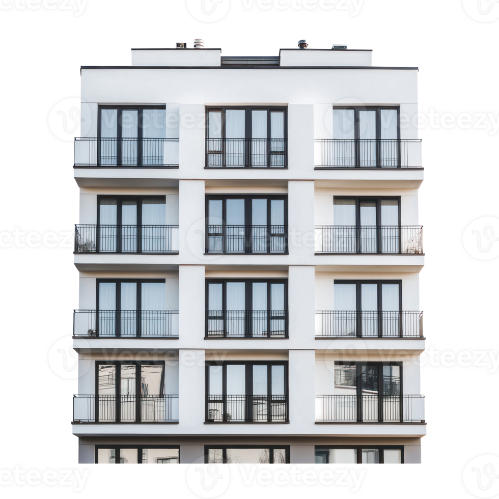 a white apartment building with balconies on the side png