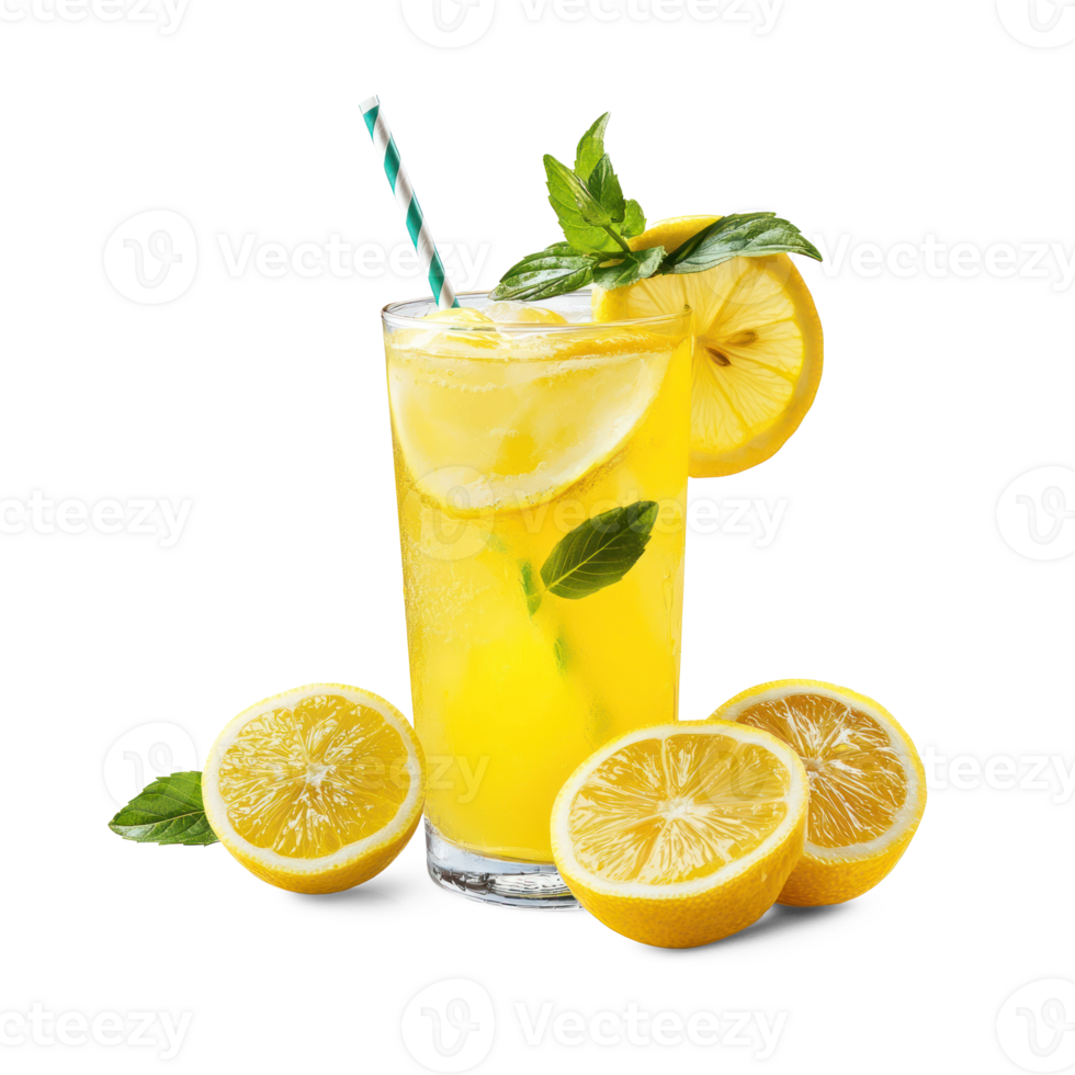 lemonade with lemon slices and mint leaves on a white background png