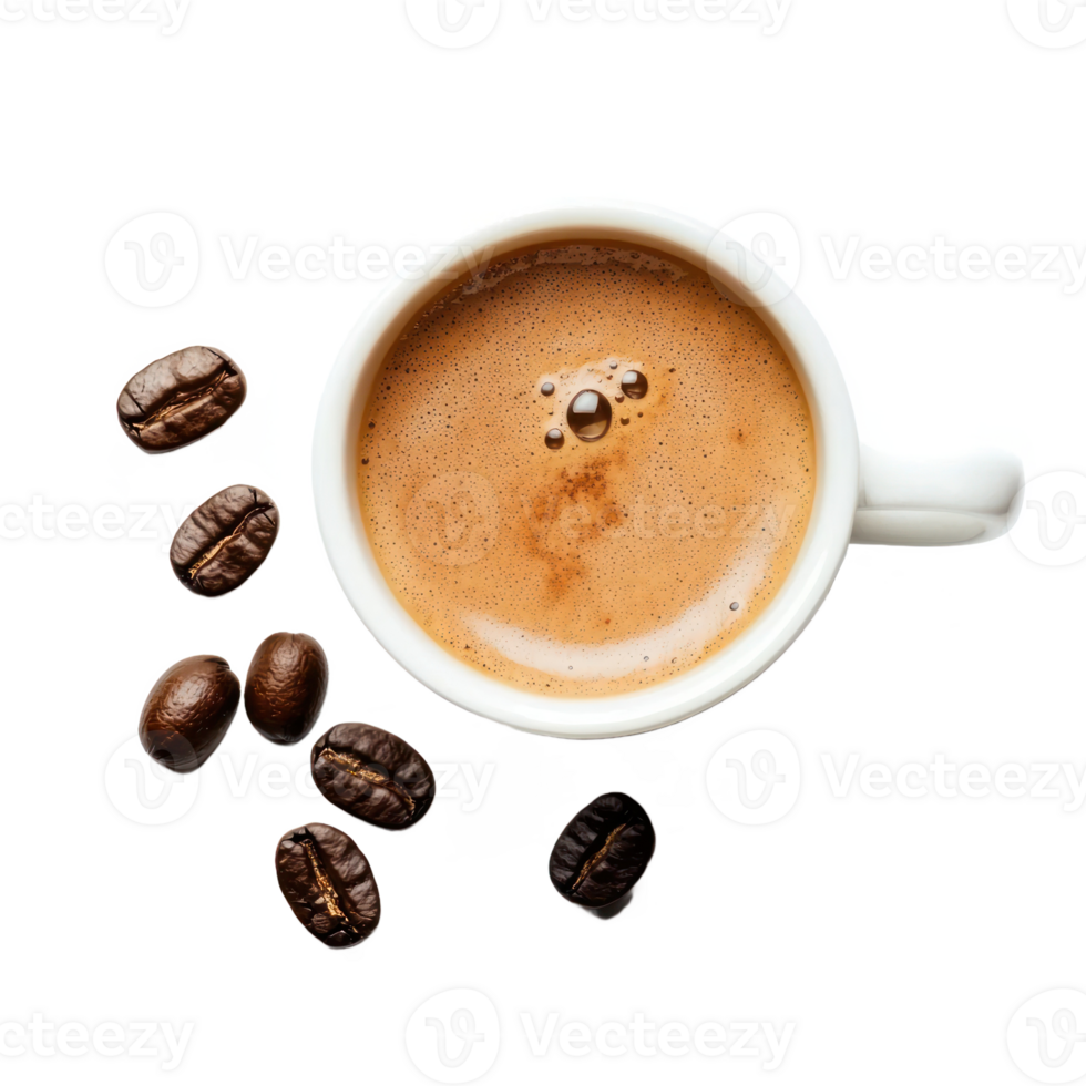 beans and cup of coffee on transparent background png