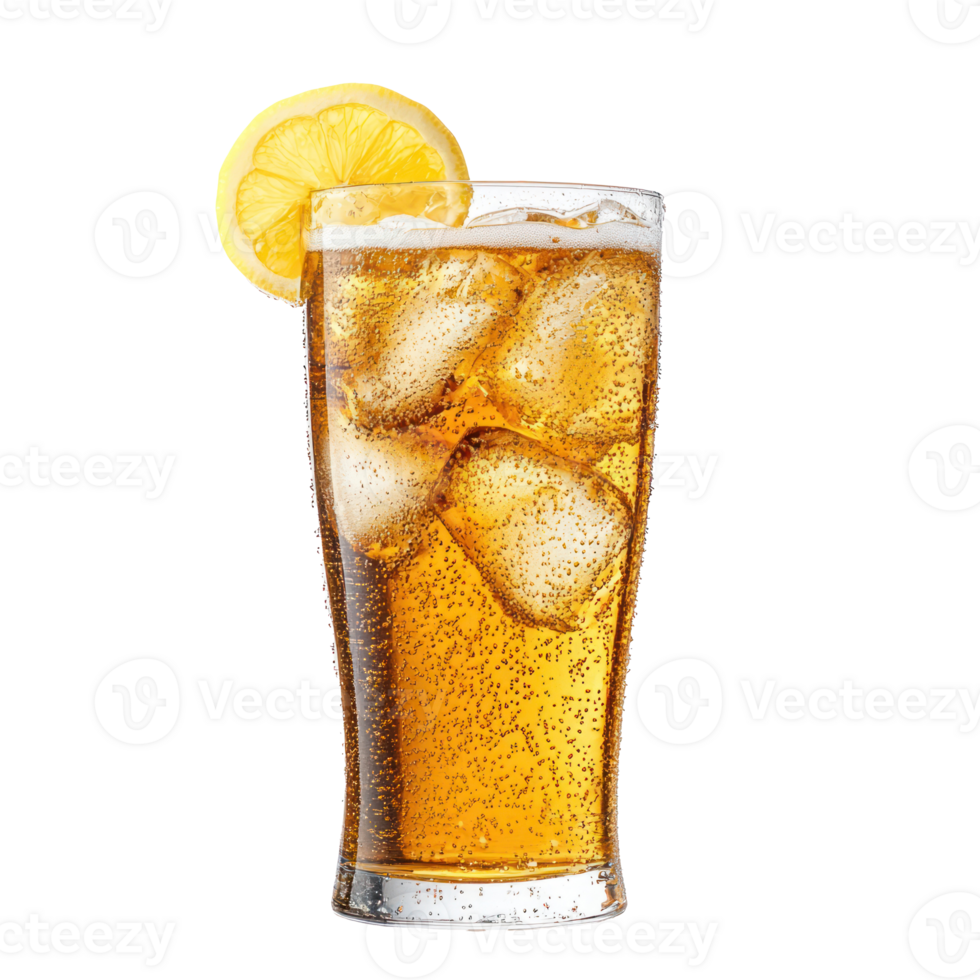 a glass of cola with ice and lemon on a transparent background png