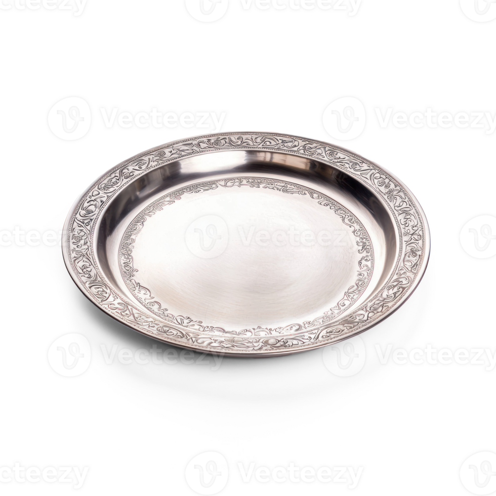 A Empty Silver seder plate side view isolate on transparent background png