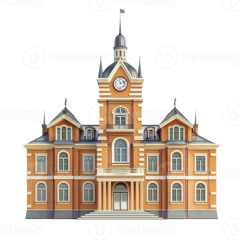 an old school building with a clock tower isolate on transparent background png
