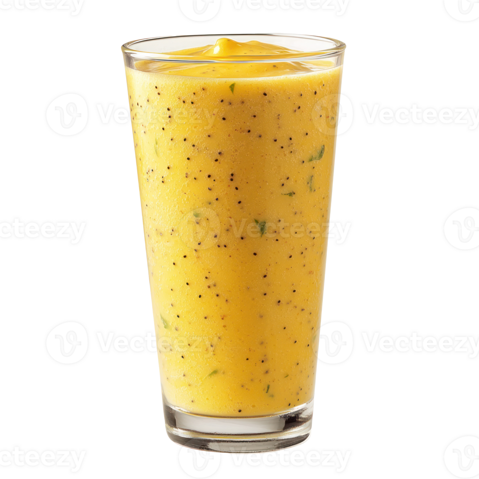 mango smoothie in a glass with a slice of lemon on a transparent background png