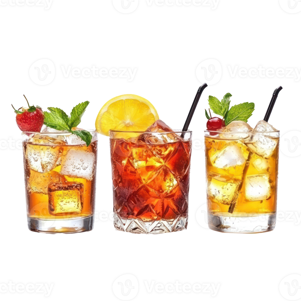 Three Old Fashioned drink isolate on transparent background png