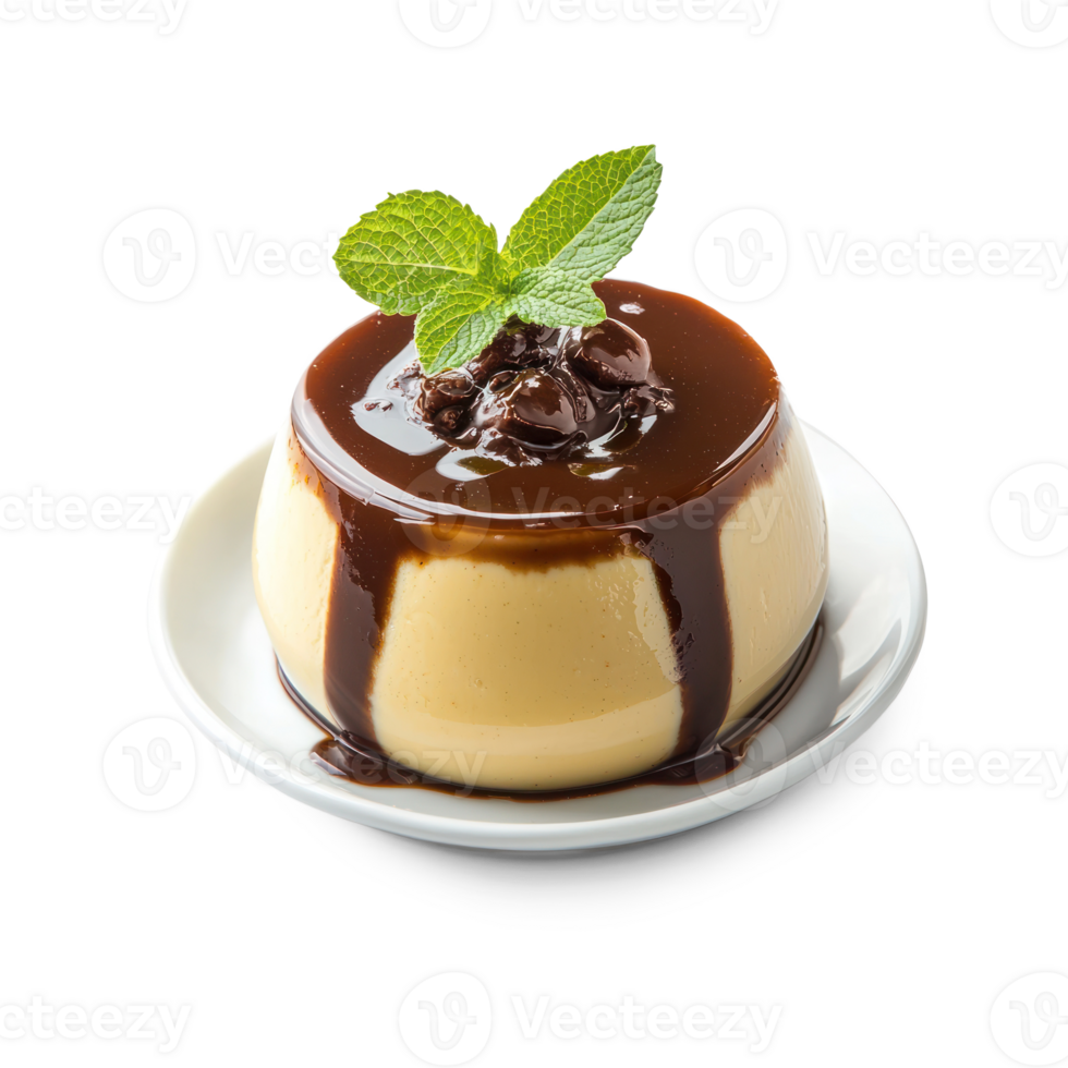 chocolate flan dessert isolate on transparent background png