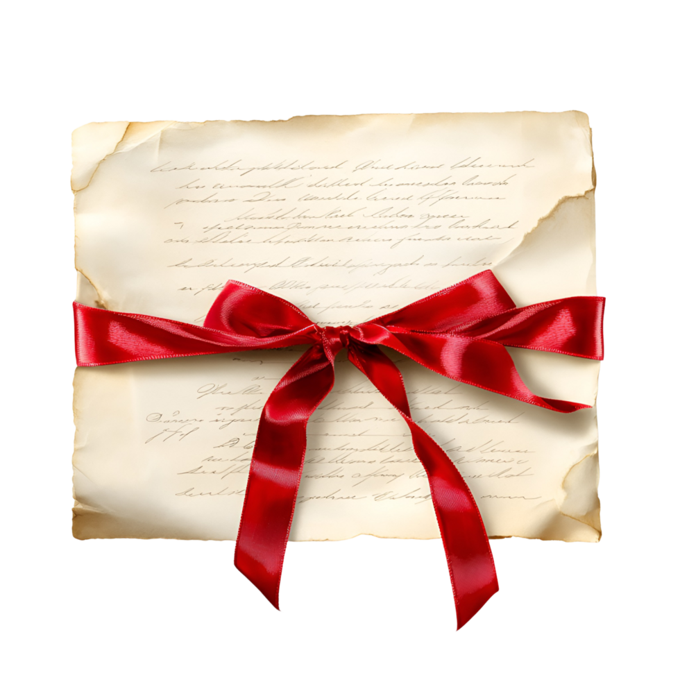 a piece of paper with a red ribbon and a bow png