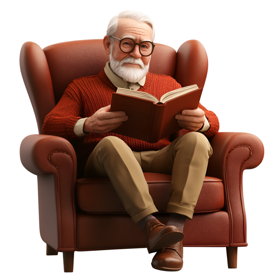 Elderly Man Reading Book On Park Bench Transparent Background png