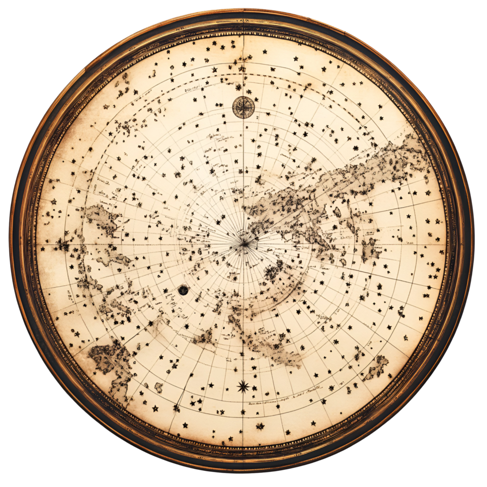 3D Antique Astronomical Sky Map Design on Transparent Background png