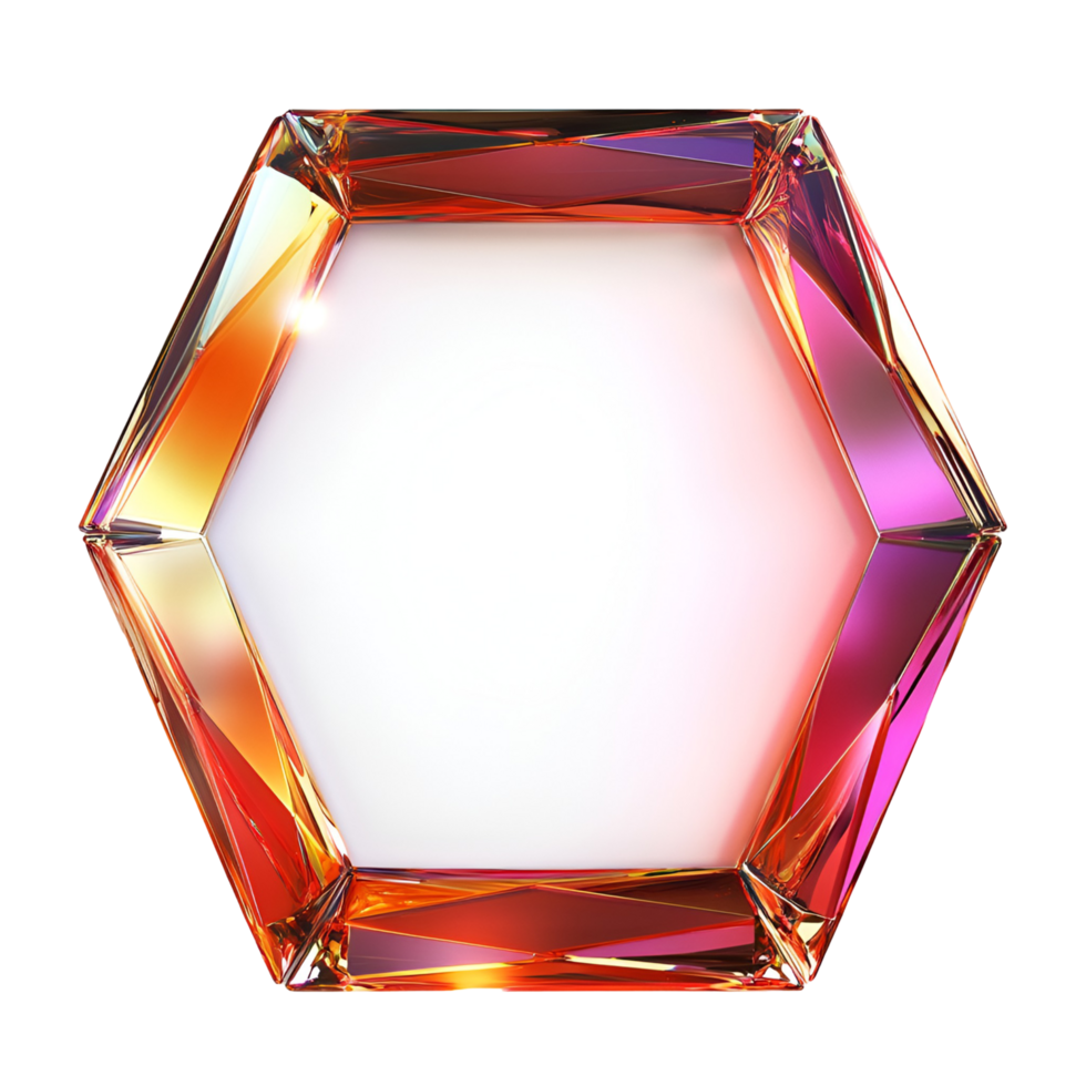 a hexagonal shaped glass frame with a colorful pattern transparent background png