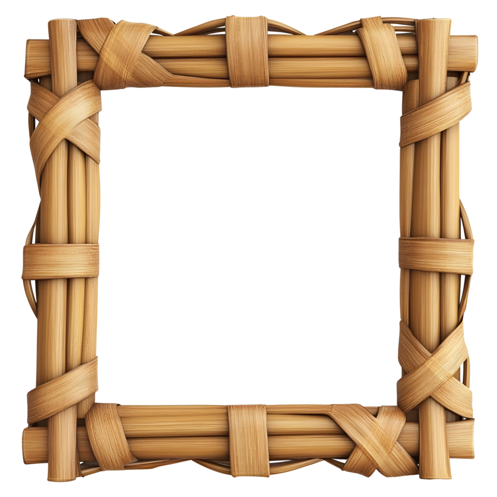 Handcrafted Wooden Frame Wrapped With Rope On Transparent Background png