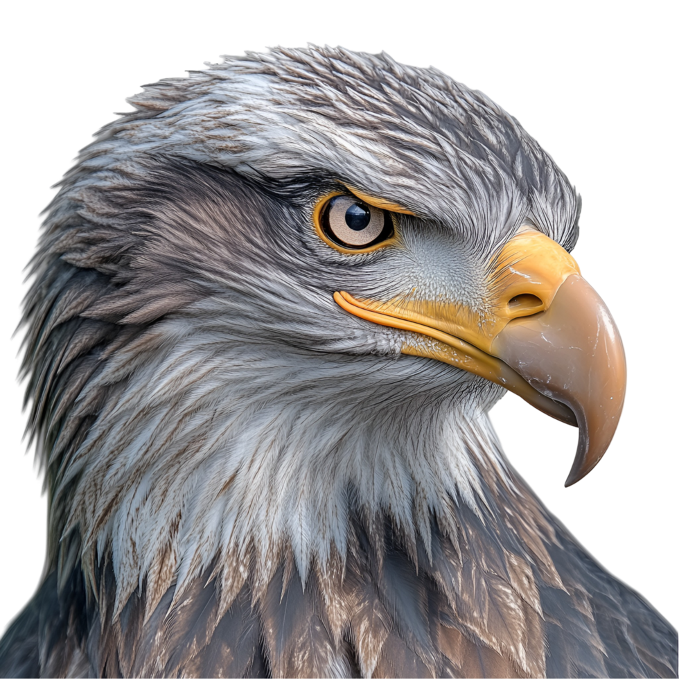 Detailed 3D Illustration Of Eagle Head With White Beak And Yellow Eyes On Transparent Background png